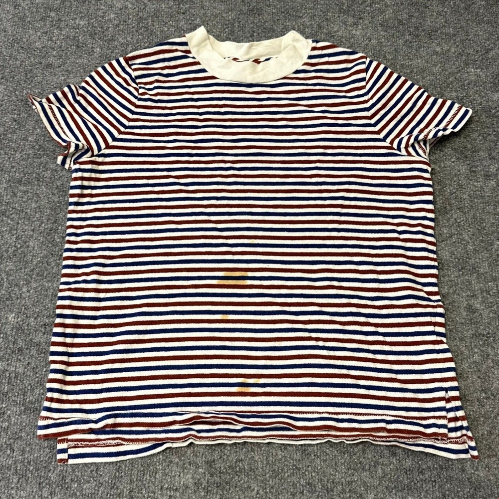 Madewell T-Shirt Womens Size M Red White Blue Striped Short Sleeve Crewneck Tee
